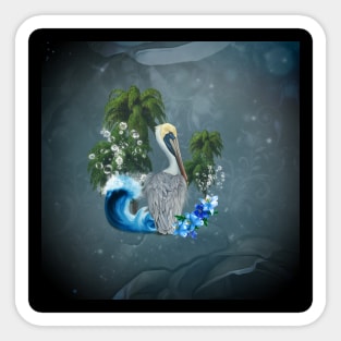 Wonderful pelican with wave and palm trees Sticker